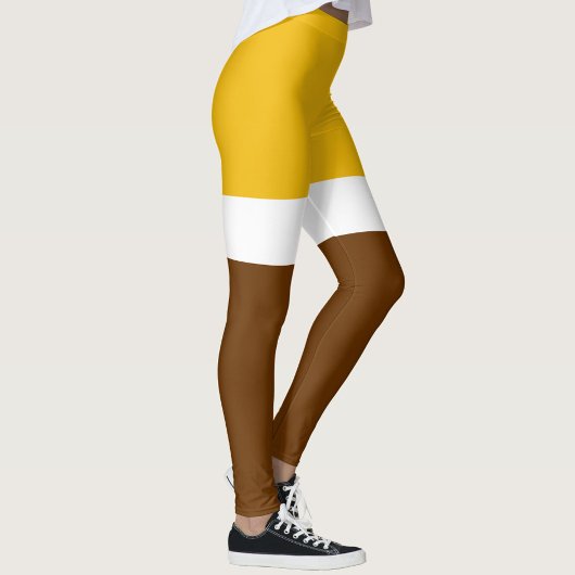 イエローホワイトブラウン無地カラーブロックデザイン レギンス