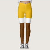 イエローホワイトブラウン無地カラーブロックデザイン レギンス (正面)