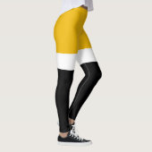 イエローホワイトブラックカラーブロックスタイルデザイン レギンス (右)