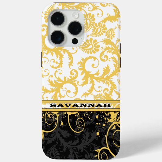 イエローホワイトブラックパーソナライズされたダマスクiPhoneスキン Case-Mate iPhoneケース (裏面)