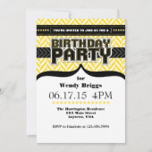 イエローホワイトブラックヘリンボーン誕生日招待状 招待状 (正面)
