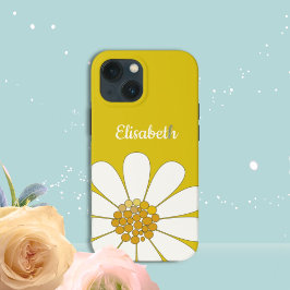 イエローホワイトモダンデイジー花 名前入り iPhone 13 MINIケース