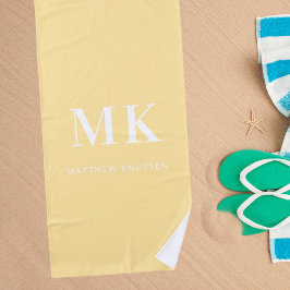 イエローホワイトモノグラム名イニシャル ビーチタオル
