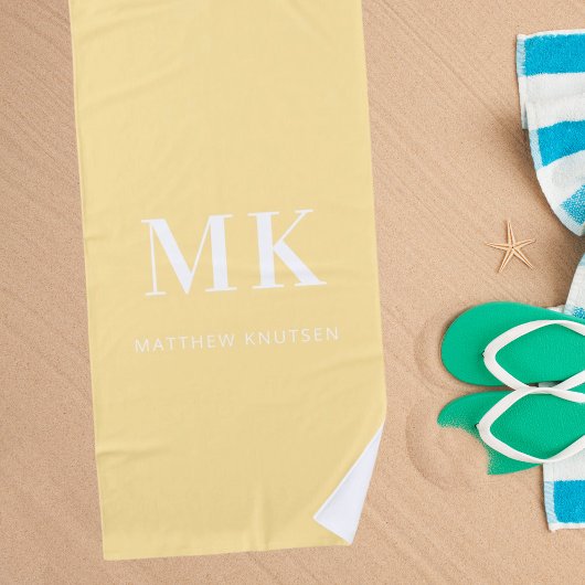 イエローホワイトモノグラム名イニシャル ビーチタオル