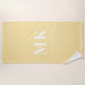イエローホワイトモノグラム名イニシャル ビーチタオル (正面)