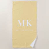 イエローホワイトモノグラム名イニシャル ビーチタオル (正面)