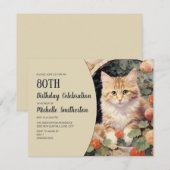 イエローホワイト子猫アーチ80歳の誕生日 招待状 (正面/裏面)