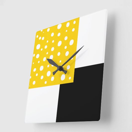 イエローホワイト水玉模様ブラック&ホワイトジオメトリック スクエア壁時計 (傾斜)