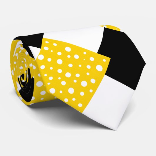 イエローホワイト水玉模様ブラック&ホワイトジオメトリック ネクタイ (ロール)
