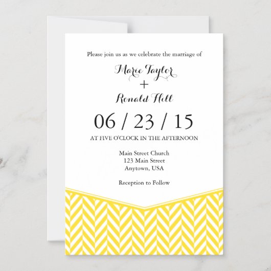 イエローホワイト磁気ヘリンボーンウェディング招待 マグネット招待状 (正面)
