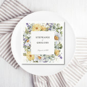 イエローホワイト花模様結婚ズ スタンダードカクテルナプキン