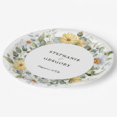 イエローホワイト花模様結婚ズ ペーパープレート (アングル)