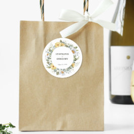 イエローホワイト花模様結婚ズ ラウンドシール