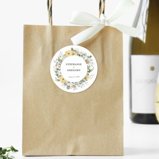 イエローホワイト花模様結婚ズ ラウンドシール