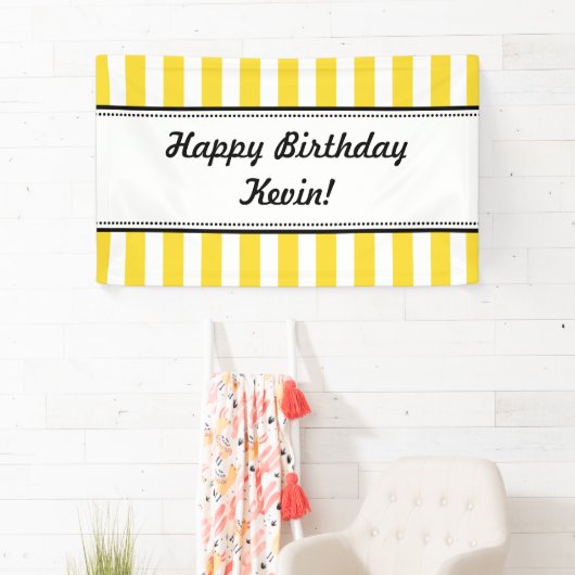 イエローホワイト誕生日バナストライプー 横断幕 (インサイチュ)