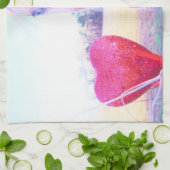 イエローホースと赤いハート キッチンタオル (折り畳み)