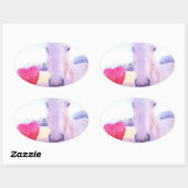 イエローホースと赤いハート 楕円形シール (シート)