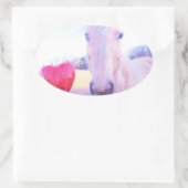 イエローホースと赤いハート 楕円形シール (バッグ)