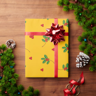 イエローホーリーベリー クリスマス包装紙 ラッピングペーパー