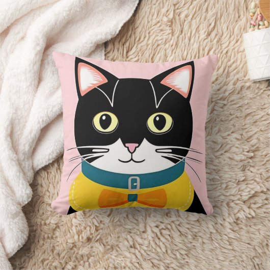 イエローボウタイと首輪を備えたウキセド猫 クッション (ブランケット)