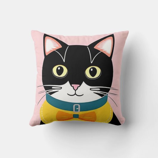 イエローボウタイと首輪を備えたウキセド猫 クッション (裏面)