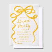 イエローボウモダンフォト卒業パーティー ベラム紙招待状 (オフセット)