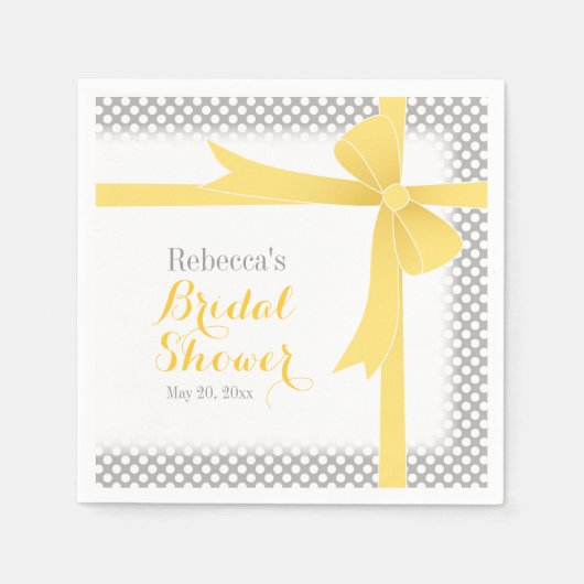 イエローボウ&ホワイトドットブライダルシャワー スタンダードカクテルナプキン (正面)