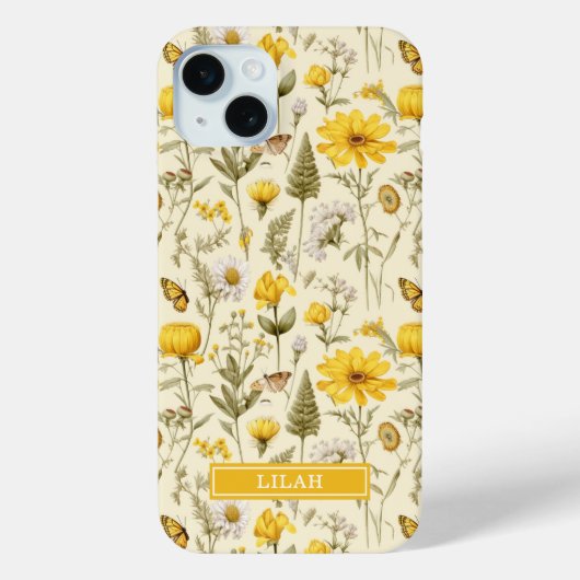 イエローボタニカルウォーターカラーフラワーネーム Case-Mate iPhoneケース (裏面)
