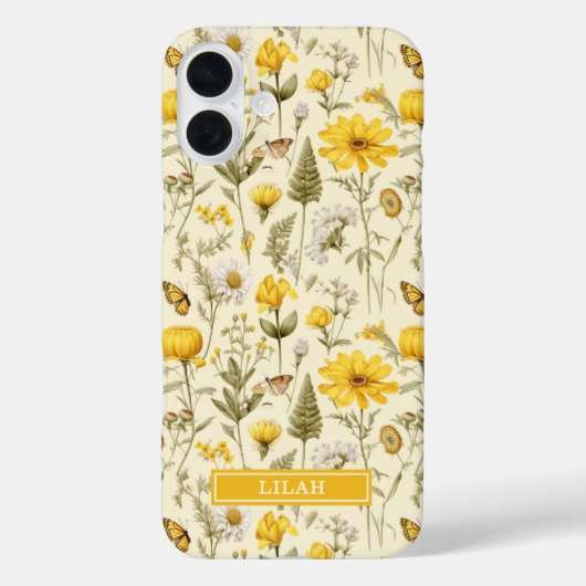 イエローボタニカルウォーターカラーフラワーネーム Case-Mate iPhoneケース (裏面)
