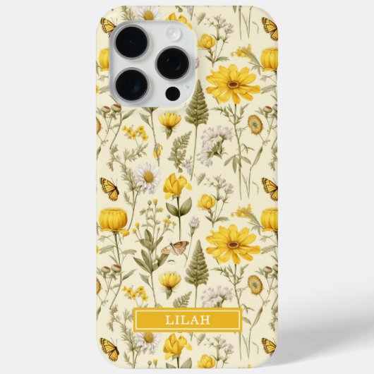 イエローボタニカルウォーターカラーフローラルネーム Case-Mate iPhoneケース (裏面)