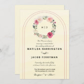 イエローボタニカルモノグラムフローラリース招待状 招待状 (正面/裏面)