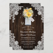 イエローボタニッ素朴クウッドレース結婚ズ 招待状 (正面/裏面)