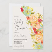 イエローボホシックブルーフローラ冬の赤ちゃんシャワー 招待状 (正面)