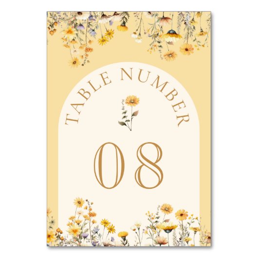 イエローボホーワイルドフラワー結婚フローラ テーブルナンバー (裏面)