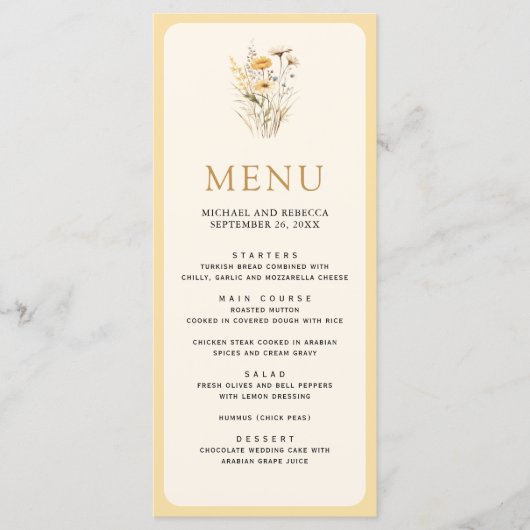 イエローボホーワイルドフラワー結婚フローラ メニュー (正面)