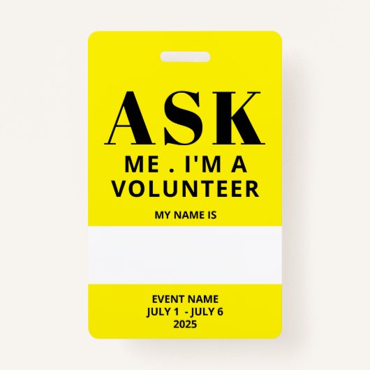 イエローボランティアバッジ バッジ (正面)