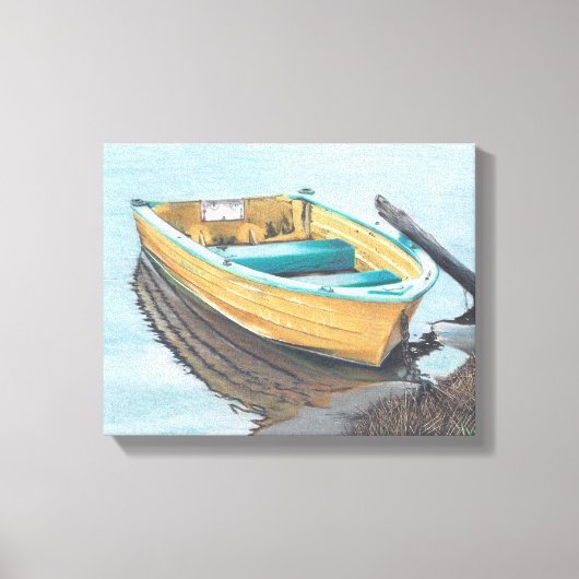 イエローボートの色鉛筆スケッチ キャンバスプリント (正面)