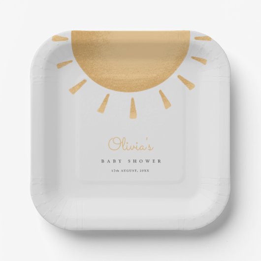 イエローボーホサンシャインベビーシャワー紙プレート ペーパープレート (正面)