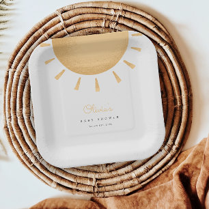 イエローボーホサンシャインベビーシャワー紙プレート ペーパープレート