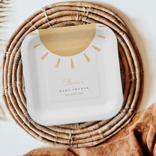 イエローボーホサンシャインベビーシャワー紙プレート ペーパープレート