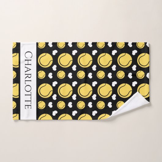 イエローボールと白ハートテニス愛好家 ハンドタオル (ハンドタオル)