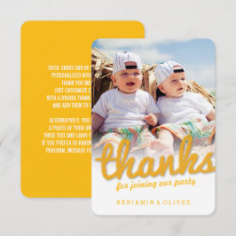 イエローボールド楽しいスケッチありがとう双子の誕生日写真 サンキューカード