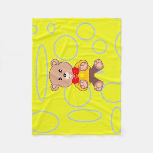 イエローポップコーンアニメテディベア フリースブランケット (正面)