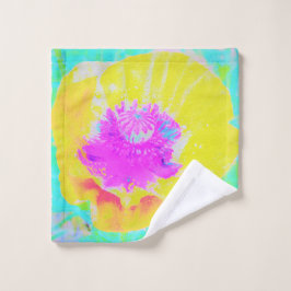 イエローポピーとホットピンクセンターターコイズ ウォッシュタオル
