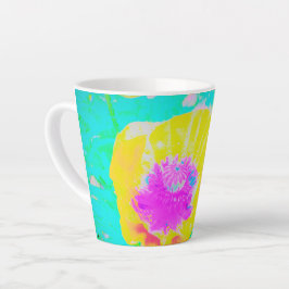 イエローポピーとホットピンクセンターターコイズ カフェラテマグ