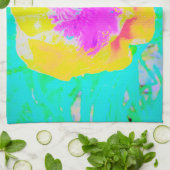 イエローポピーとホットピンクセンターターコイズ キッチンタオル (折り畳み)