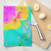 イエローポピーとホットピンクセンターターコイズ キッチンタオル (四つ折り)