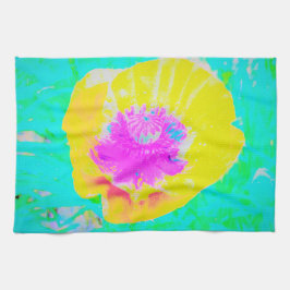 イエローポピーとホットピンクセンターターコイズ キッチンタオル