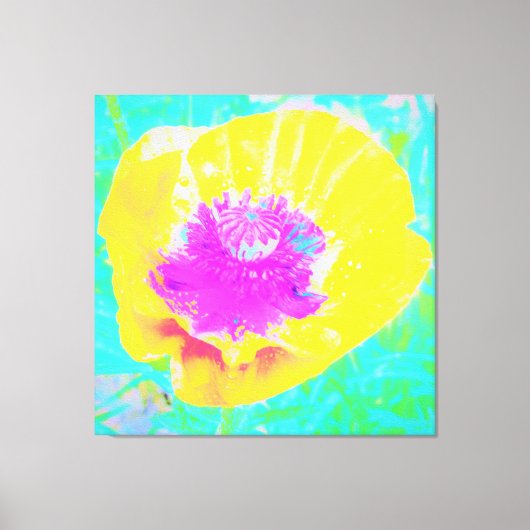 イエローポピーとホットピンクセンターターコイズ キャンバスプリント (正面)
