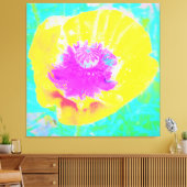 イエローポピーとホットピンクセンターターコイズ キャンバスプリント (インサイチュ (リビング))